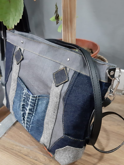Sac jean géométrie avec poche devant
