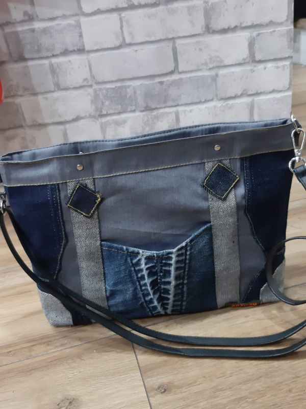 Sac jean géométrie avec poche devant
